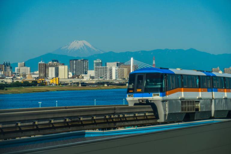 Fuji and the city and Tokyo Monorail. Shooting Location: Tokyo metropolitan area