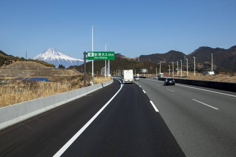 View of Mt Fuji from the Tomei Expressway going from Tokyo to Mt Fuji